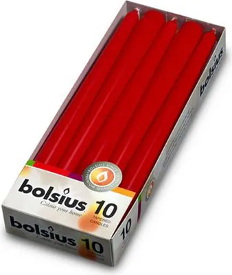 A box of red tapered candles.