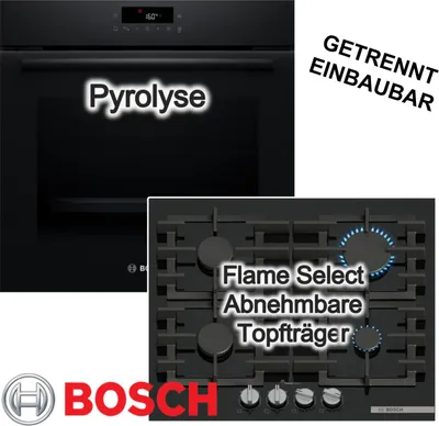 Produktbild von BOSCH Herdset Pyrolyse 3D Heißluft TouchControl + Gaskochfeld FlameSelect