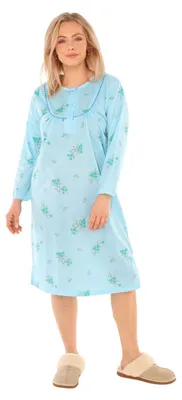 Produktbild von Nachthemd Damen langer Arm Nachtkittel Nachtgewand Schlafhemd Nachtwäsche, Größe:XXXL, Farbe:Türkis