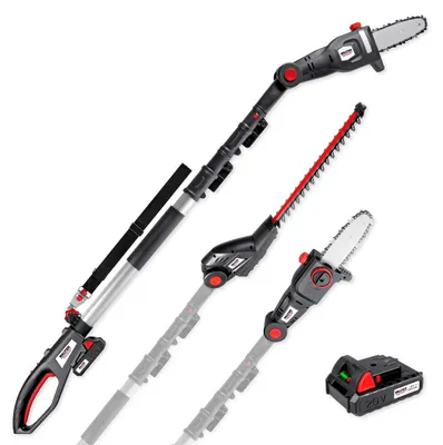 Produktbild von WALTER Li-Ion Akku-Hochentaster/Heckenschere 20 V, 2 in1 Kombigerät für perfekten Baum- und Strauchschnitt und zum Trimmen von Büschen, inklusive verstellbarer Teleskopstange und bequemen Schultergurt