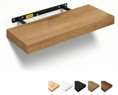 Productafbeelding van Wandplank, eikenhout, 40 x 23,5 x 3,8 cm, geschikt voor wandmontage