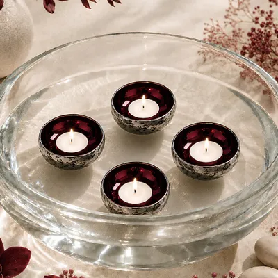 Produktbild von Rote Schwimmschalen aus Glas im 4er Set, Ø 10 cm