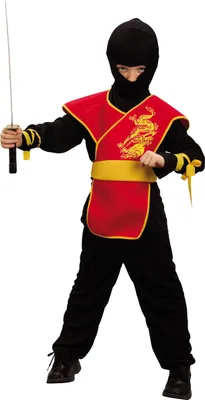 Produktbild von Ninja Kinderkostüm Asia-Krieger schwarz-rot - 134/140 (10-12 Jahre)