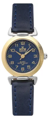 Produktbild von MPM-Quality Damenuhr Tan Gold Lederarmband Dunkelblau