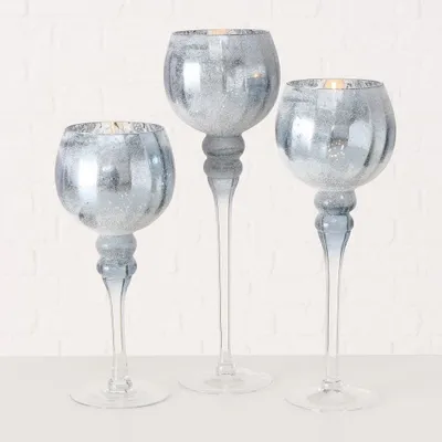 Produktbild von Windlicht Manou Glas lackiert blau geeist 3er Set H 30-35-40cm