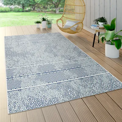 Immagine prodotto di Tappeto da esterno resistente alle intemperie Balcone Cucina Vintage Moderno Marocchino Blu Crema Dimensioni 80x150 cm
