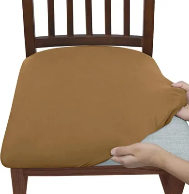 Produktbild von 4-teilig/6-teiliger, einfarbiger, gebürsteter, hochelastischer Stuhlbezug, einfacher, weicher und bequemer Stuhlsitzbezug, staubdichter und schmutzabweisender Stuhlbezug, geeignet für Esszimmerstühle, Büro, Heimdekoration