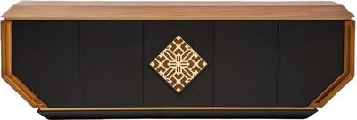 Image de Commode robuste noire Buffet Commode de bureau moderne 4 portes Bois Salon