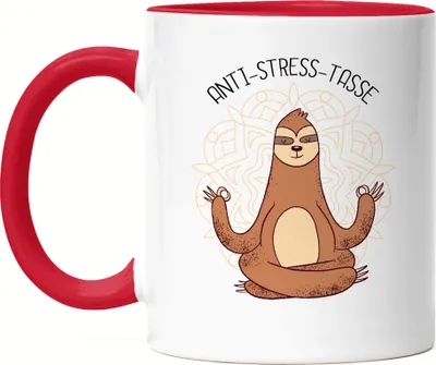 Produktbild von Anti-Stress Tasse Rot Meditation Lustig Spruch Ironie Faultier Geschenk-Idee Bürokollegen Chillen
