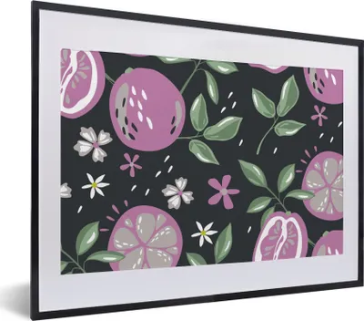 Produktbild von MuchoWow® Gerahmtes Poster Sommer - Blumen - Obst - Schwarz 40x30 cm - Poster mit Schwarzem Bilderrahmen Wandposter Rahmen Foto Bilder - Bilderrahmen - Poster im Rahmen