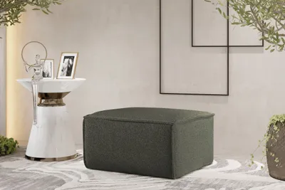 Produktbild von Polsterhocker Designerhocker CELES PREMIUM 65x65 cm Stoff Ascot Bukla Moosgrün
