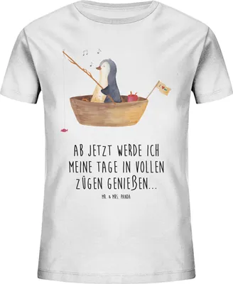 Produktbild von Mr. & Mrs. Panda Kleinkinder T-Shirt Pinguin Angelboot 5-6 Jahre (110/116) - Weiß - Geschenk, Angeln, Teenager, Scheidung, Öko Kinder, Optimistisch, Trennung, Boot, Bio