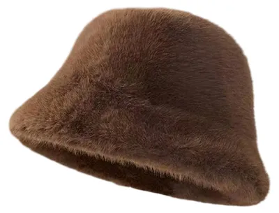 Produktbild von Winterlicher Fischerhut aus Kunstpelz, flauschig-warme Mütze, Plüsch-Fischerhut, flauschige Daunenmütze für Damen, braun