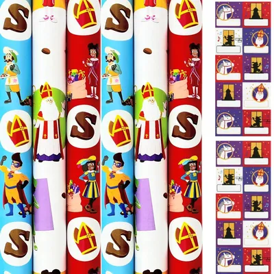 Productafbeelding van Club Van Sinterklaas Inpak Cadeaupapier incl. 20 naamstickers - 6 Rollen 70 cm x 2 meter