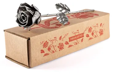 Ewige Rose aus Schmiedeeisen, handgeschmiedet, silber, 21 cm