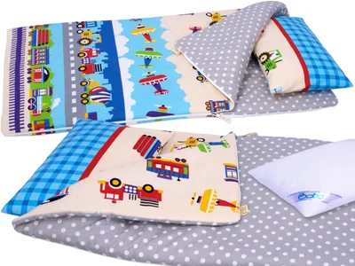 Zdjęcie produktu dla Śpiworek dla dziecka do przedszkola 120x60 cm bawełna - kolorowe pojazdy