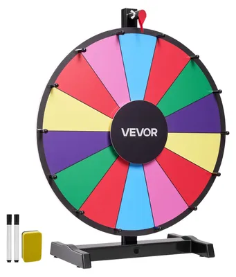 Obrázek produktu pro VEVOR kolo štěstí (457 mm) kolo štěstí se 14 otvory a stojanem, výherní ruleta pro loterijní hry s houbou na tabuli a 2 fixy, 6 barev, točící se kolo ideální pro večírek v hospodě