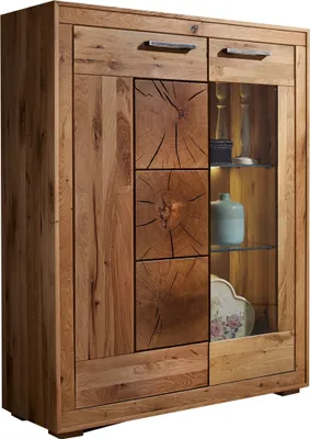 Produktbild von Highboard "WZ-0315" aus Wildeiche in naur geölt. Abmessungen (BxHxT) 103x135x40 cm