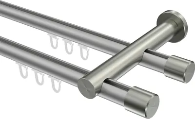 Produktbild von Interdeco Innenlaufstange / Gardinenstange mit Innenlauf Silbergrau / Edelstahl-Optik, Typ Platon Santo (Kappe), 20 mm Ø 2-läufig, 220 cm