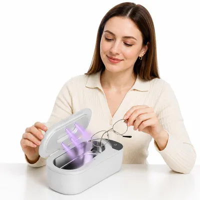 Produktbild von Ultraschallreiniger für Schmuck, Brillen und Uhren, 48 kHz Ultraschallbad mit 5 und 10 Minuten Reinigung, Weiß