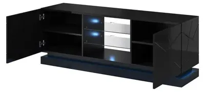 Image de Meuble TV Cama QIU 160 en MDF noir brillant/noir brillant