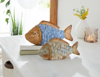 Produktbild von FRANK FLECHTWAREN Figur Fisch, 2er Set, Polyresin Maße: Höhe 8 cm, 11 cm
