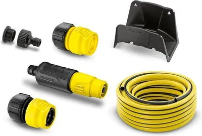 Immagine prodotto di Tubo flessibile Basic da 15 m, 1/2 pollice, con supporto da parete e ugello a spruzzo