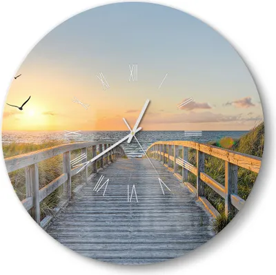 Produktbild von DEQORI Glasuhr Ø50 cm Römisch 'Dünenweg zum Meer' Wanduhr Glas Uhr Design leise