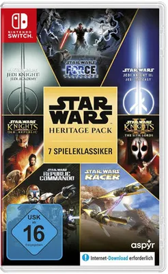 A collage of game covers for a Star Wars Heritage Pack for Nintendo Switch.