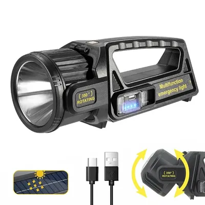 Produktbild von Taschenlampe,Solar LED Handscheinwerfer,9 Dimmstufen, Campinglampe, Batteriestandsanzeige,350° drehbarer Kopf, USB-C, LED Flashlight, Notlicht