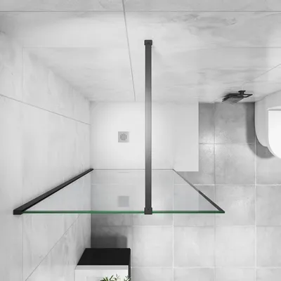 Produktbild von 100x200cm Walk in schwarz Aluminiumrahmen Duschwand mit 140cm Stabilisator(für 6-8mm Glas) Duschabtrennung 8mm NANO Glass