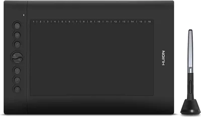 Produktbild von HUION H610PRO V2 Grafiktablett, Modellnr: H610PRO V2, Produkttyp: Grafiktablett, Merkmale: Batteriefreier Stift mit ±60° Neigungsfunktion, 10 x 6 Zoll, kompatibel mit Mac, Windows und Android, ideal für Homeoffice und Fernlernen.