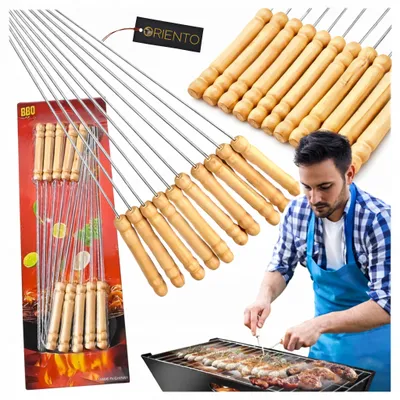 Produktbild von 10x Edelstahl Schaschlikspieße mit Holzgriff für Ofen