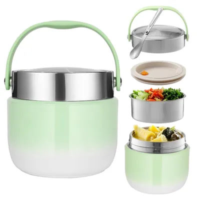 Produktbild von BUCOMTU Thermobehälter für Essen 1200ml Kapazität Warmhaltebehälter Essen Thermoschüssel mit Deckel,Thermo Lunchbox für die Aufbewahrung von Mittagessen,Suppen,Brei (Grün)