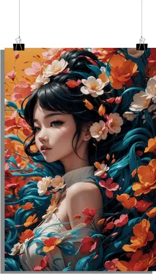 Produktbild von Frau Poster - Orientalisches Poster - Anime Poster - Stilvolles Poster - Blumenfeld Poster - 51x71cm - Perfekt zum Einrahmen