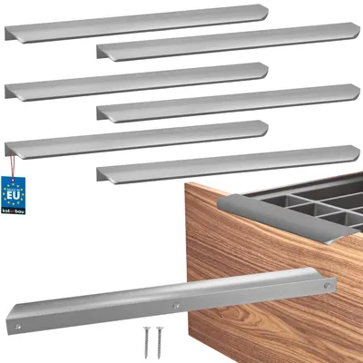 Image de KOTARBAU® Lot de 6 poignées de meubles, poignées d'armoire 340 mm, argent mat ZnAl, poignées à visser par l'arrière, poignées de chant, poignées de tiroir, cuisine moderne
