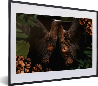 Produktbild von MuchoWow® MuchoWow® Gerahmtes Poster Dschungel - Kuh - Blumen - Pflanzen 40x30 cm - Poster mit zchwarzem Bilderrahmen - Bilderrahmen - Poster im Rahmen