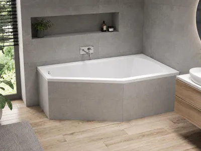 Produktbild von AQUA for you | Badewanne - Polimat Selena - Asymmetrische Badewanne - 140x90 cm - Rechts - Weiß - mit Siphon, Gestell, Acrylwanne, KI-generiertes Bild