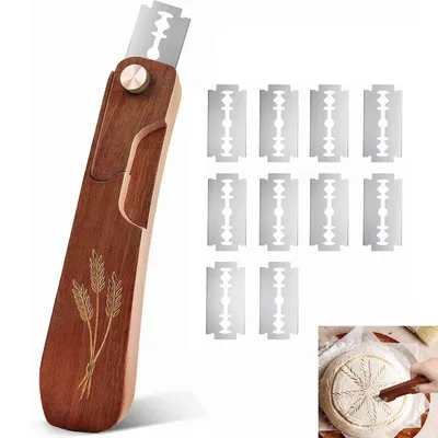Produktbild von Brot Lahm,Profi Bäckermesser aus Kiefernholz,Bread Lame Set inkl. 10 Ersatzklingen,Teigmesser für Sourdough & Baguette,Ergonomischer Brotschneider aus Edelstahl,für Muster & Schnitte