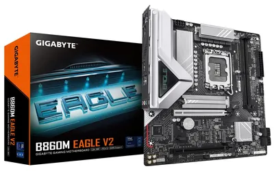 Produktbild von GIGABYTE B860M EAGLE V2 Mainboard – Intel Core Ultra Serie Prozessoren, 6+1+2 Phasen VRM, bis zu 9066 MHz DDR5, 1x PCIe 5.0 + 1x PCIe 4.0 M.2, 2.5 GbE LAN, USB 3.2 Gen 1, Intel, LGA 1851 (Socket V1), Intel Core Ultra (Series 2), LGA 1851, DDR5-SDRAM, 128 GB