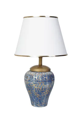 Image de Opviq, lampe de table haut de gamme avec corps en céramique, bleue et blanche, 50 cm de haut, 30 cm de large, douille E27, 40 W max. | Un design élégant pour les intérieurs modernes et les bureaux.