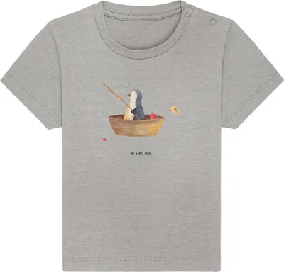 Produktbild von Mr. & Mrs. Panda  T-Shirt Pinguin Angelboot 24. - 36. Monat - Heather Grey - Geschenk, Baby Shirt, Kinder, Optimistisch, Babyshirt, Trennung, Angeln, Boot, Top, Leben