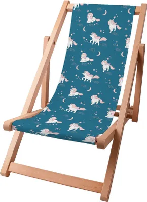 Immagine prodotto di Sdraio per bambini Dreamroots pieghevole in legno, fino a 130 kg, sdraio pieghevole con regolazione dell'inclinazione dello schienale in 3 fasi, Magical Pink Unicorn