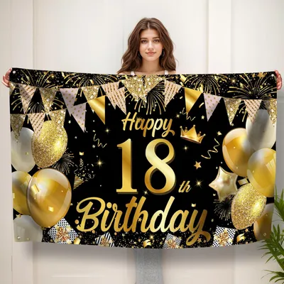 Produktbild von Geburtstag Banner 150 x 90 cm, schwarz gold, Partydekoration für Geburtstag