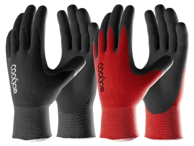 Productafbeelding van 2 paar tuinhandschoenen voor heren met antislip latexcoating, montageschoenen, werkhandschoenen voor heren met optimale grip, zwart en rood, maat 8/M