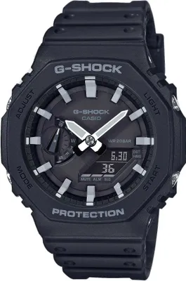A black G-Shock watch is shown against a white background.