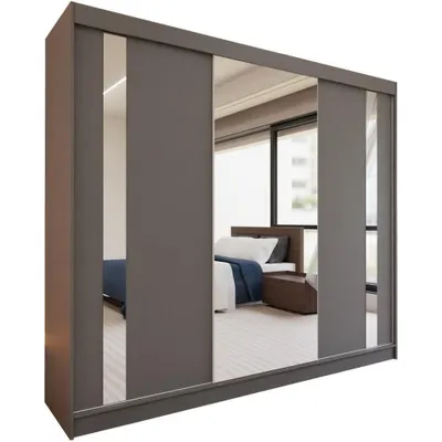 Image de BEAUTYSOFA armoire avec portes coulissantes GAJA 240 cm - armoire avec tiroirs et miroir (graphite)