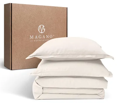 Produktbild von Magano® Premium Bettwäsche 155x220 Beige | Weich & Bügelfrei | Hypoallergen & Atmungsaktiv | Deckenbezug 155x220 cm + Kissenbezug 80x80 cm