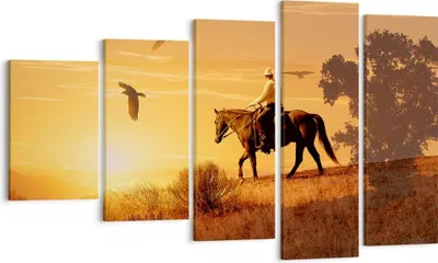 Produktbild von Bild auf Leinwand - Leinwandbild - Pferd Cowboy Bauernhof Reiten - 100x60cm - Wand Bild - Wanddeko - Leinwanddruck - Bilder - Kunstdruck - Wanddekoration - Leinwand bilder - Wandkunst - EG100x60-2955
