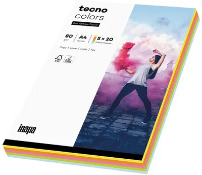 Produktbild von tecno Multifunktionspapier colors A4 80 g/qm 5 Pastellfarben à 20 Blatt